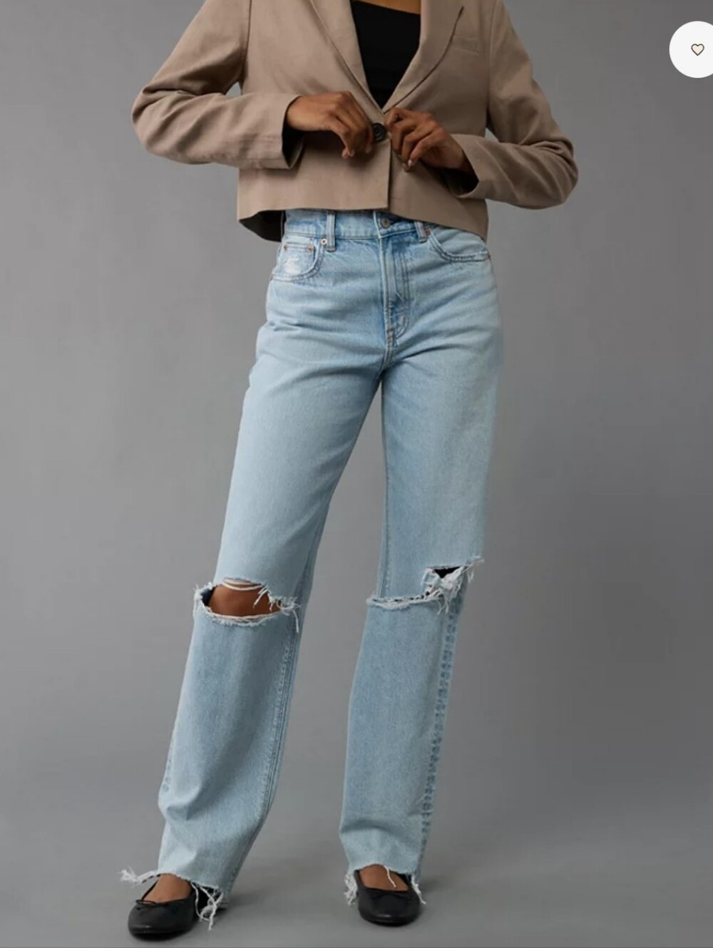 American Eagle Super High Rise Baggy Straight Jeans Distressed Size 10 Regular